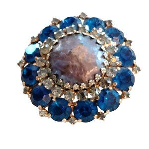 Vintage Weiss blue brooch gray mabe pearl